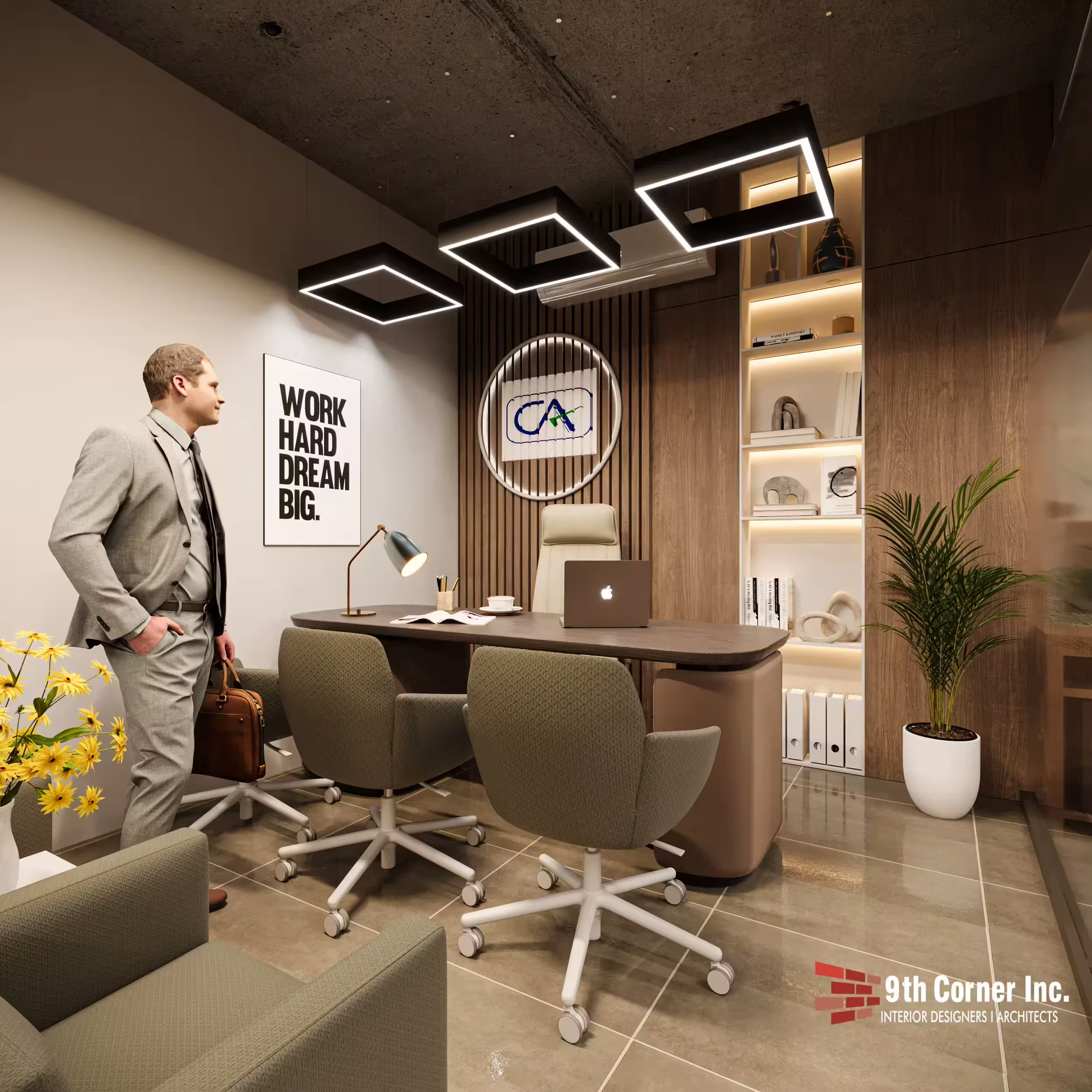 Private office cabin with built-in shelving in a corporate fit-out by 9th Corner