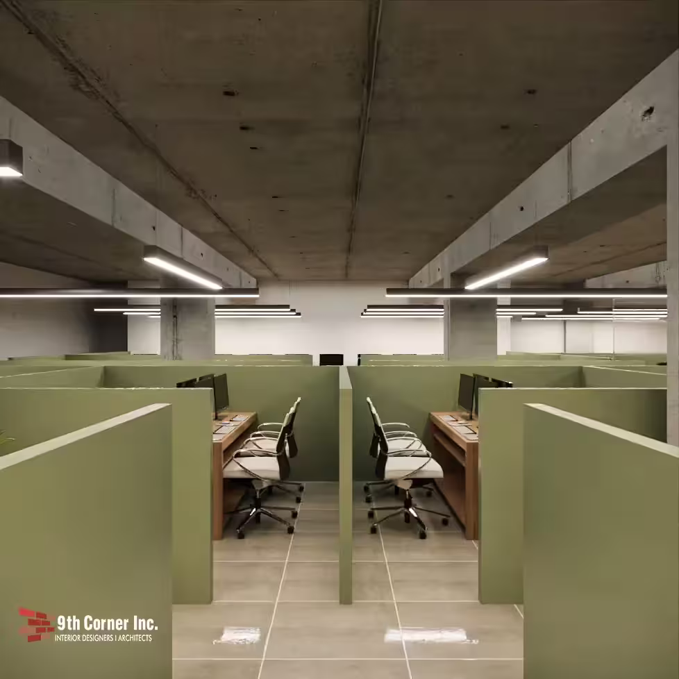 Workstation bays in a corporate office fit-out by 9th Corner