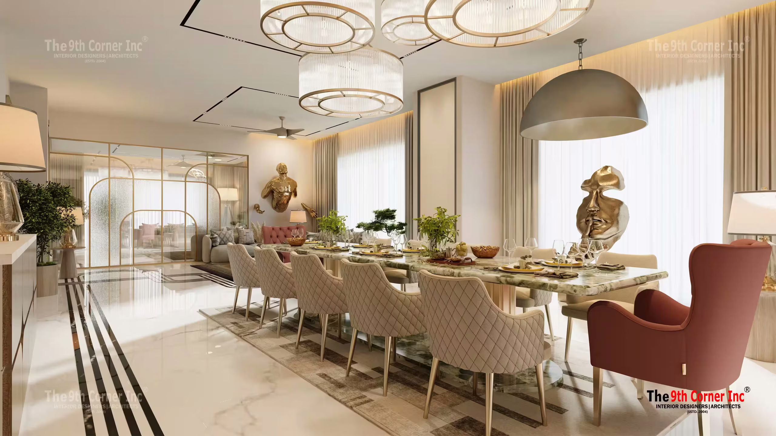 Luxury dining room interior design in Ashok Vihar, Delhi by 9th Corner