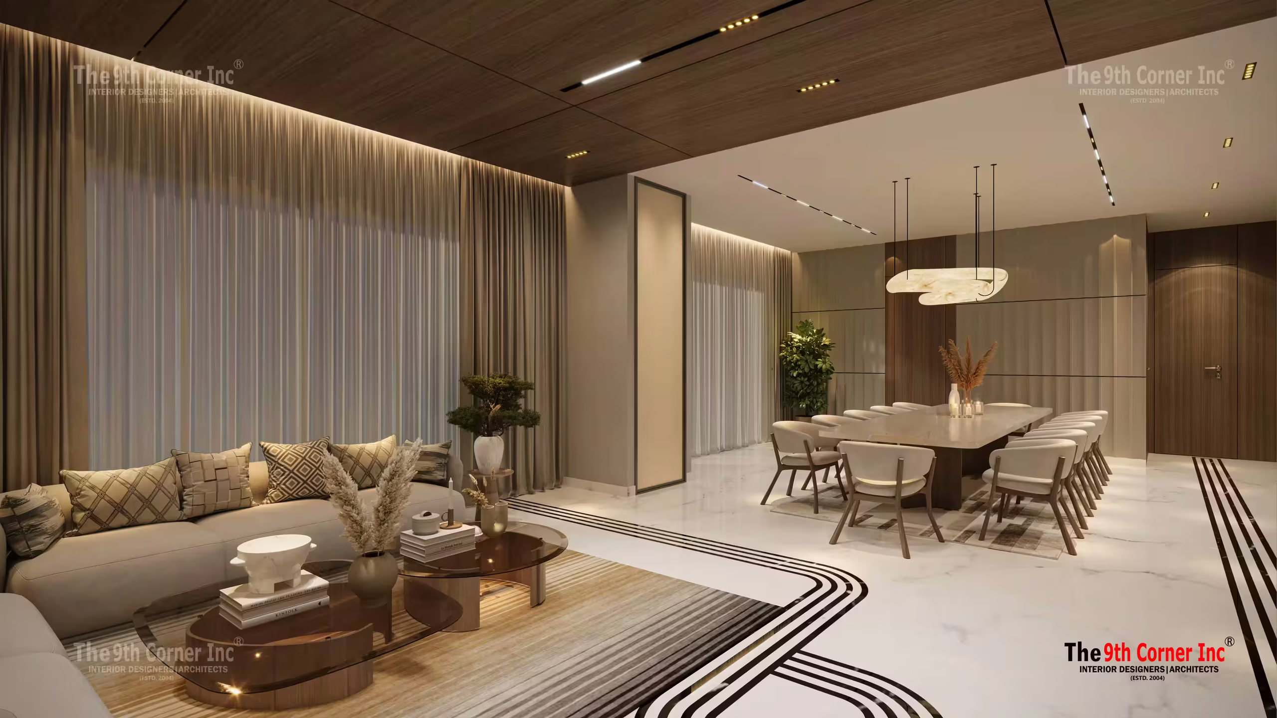Residential living and dining interior design in Noida by 9th Corner