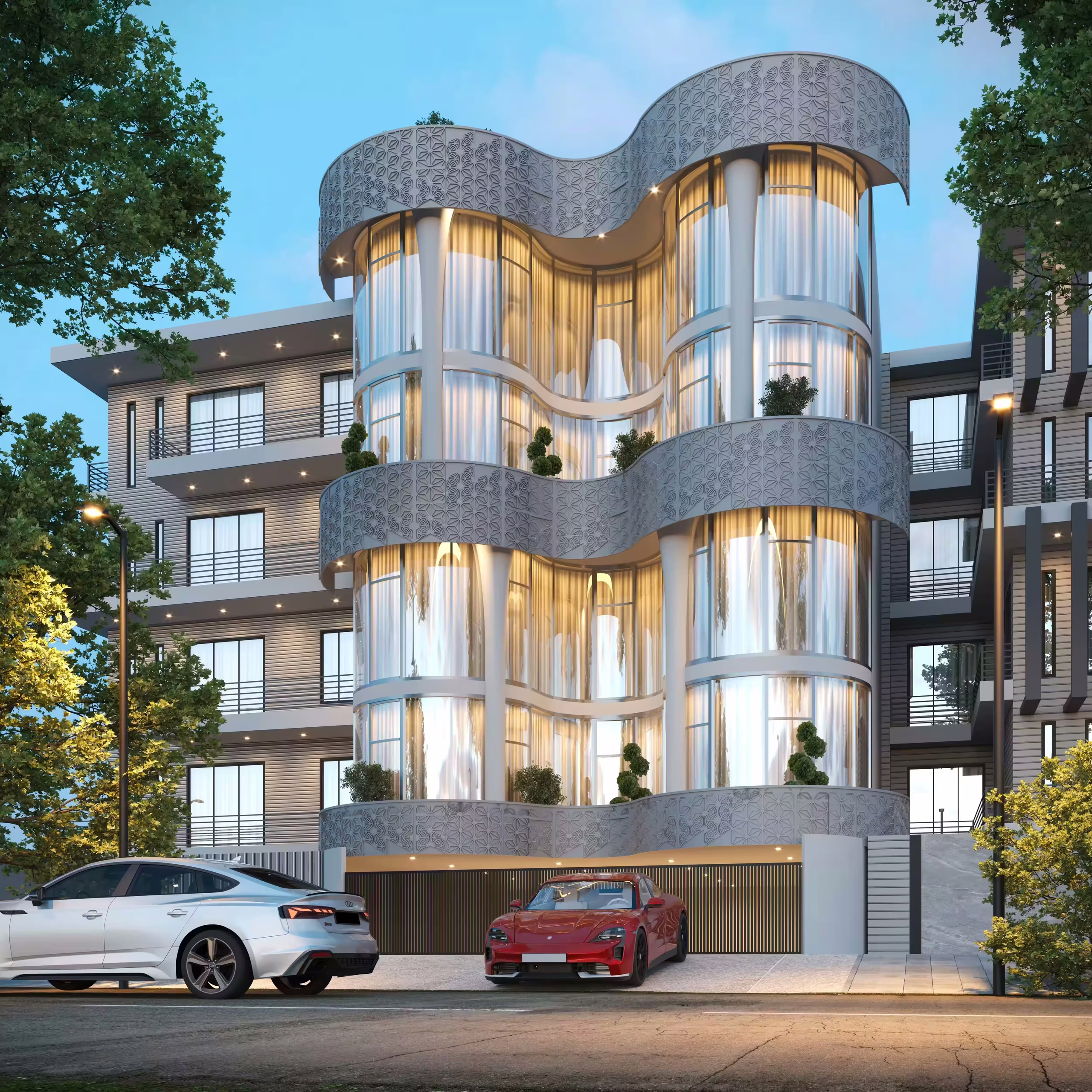 Front elevation of the Mr Anand Kumar high-rise residence in Noida, designed by 9th Corner