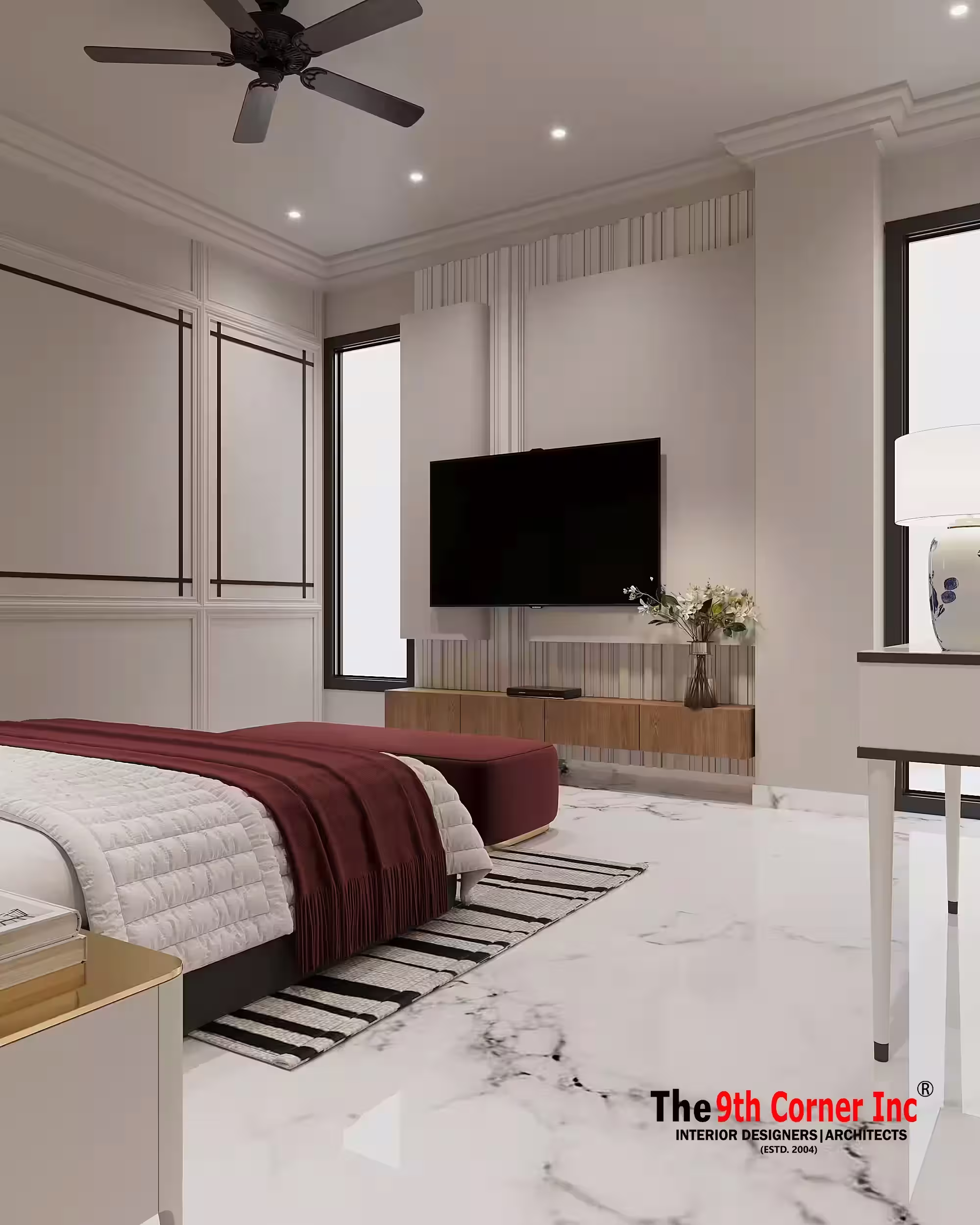 Luxurious master bedroom interior at Dr AK Jain residence in Model Town by Ninth Corner