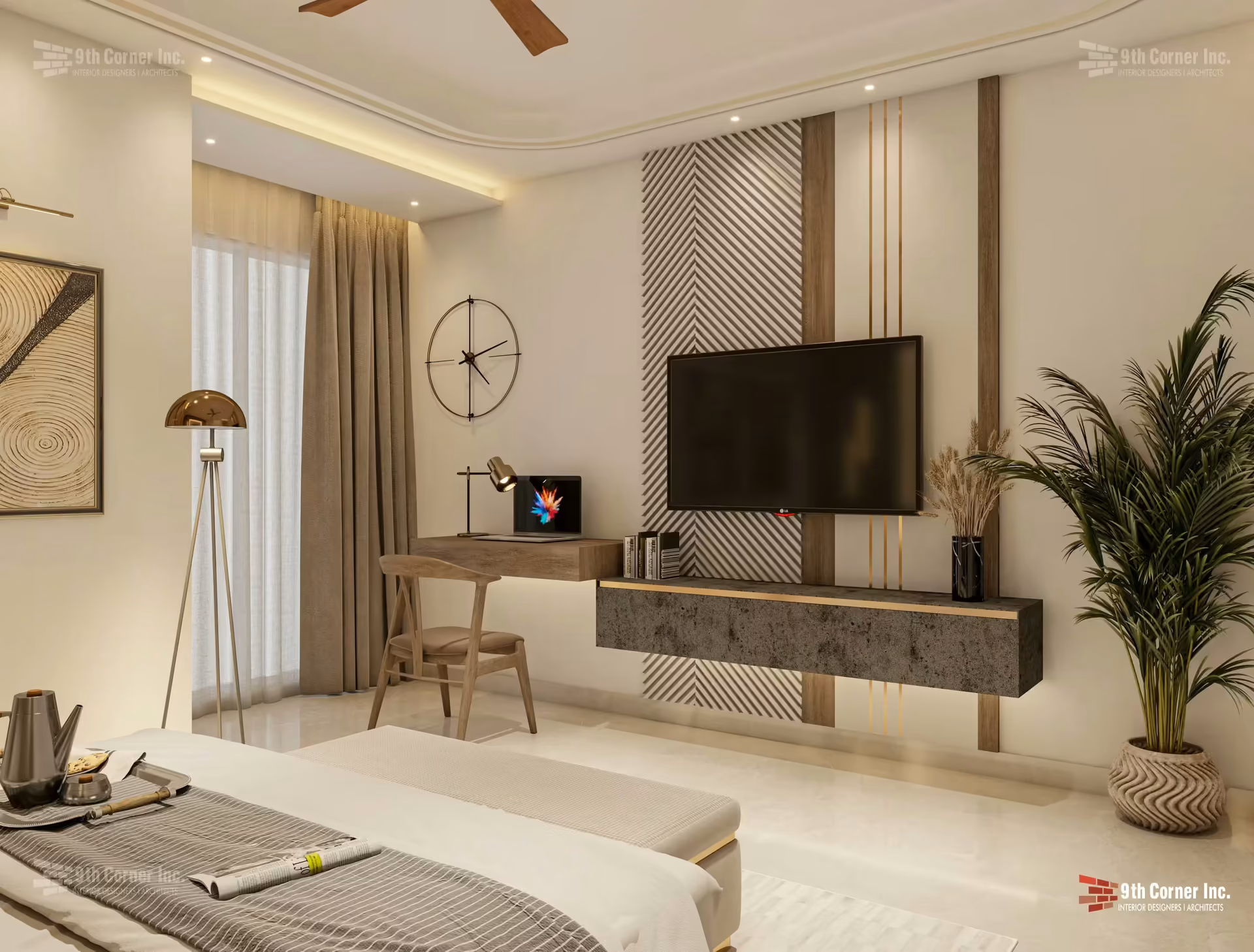 Luxurious master bedroom interior at Dr Jain residence in Karol Bagh by Ninth Corner