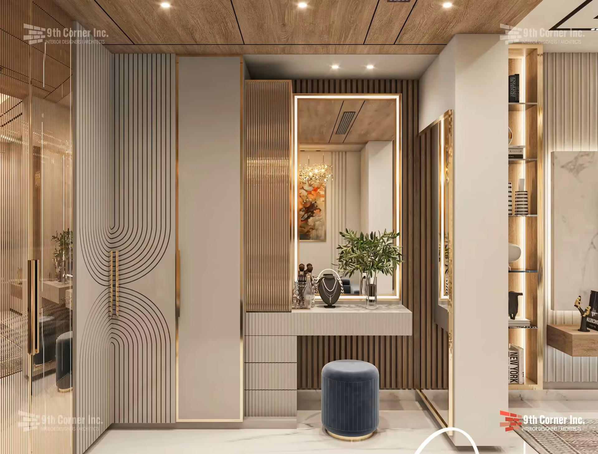 Contemporary drawing room design at Dr Jain residence in Karol Bagh by Ninth Corner