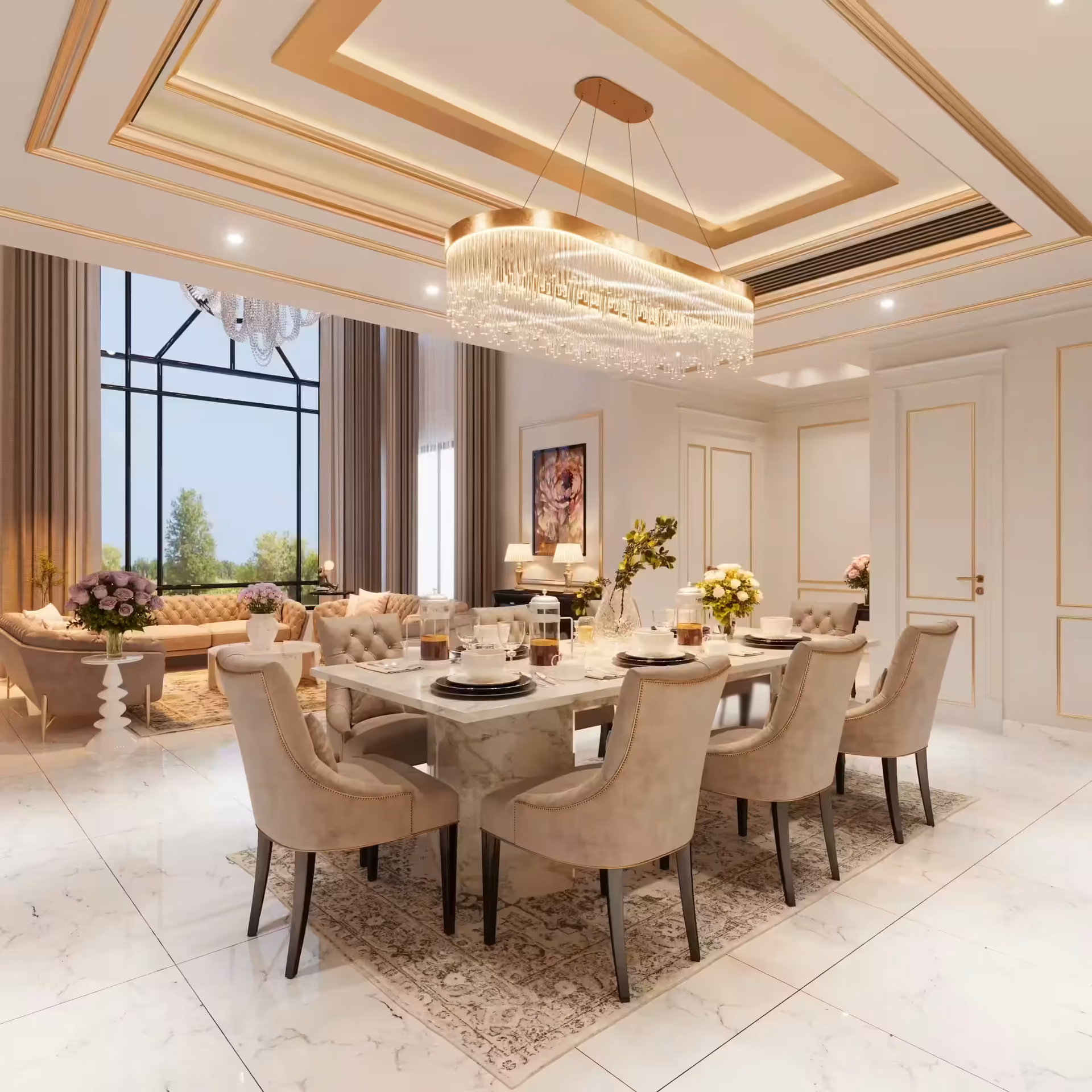 Contemporary drawing room design at Mr Alok Verma residence in South Extension by Ninth Corner