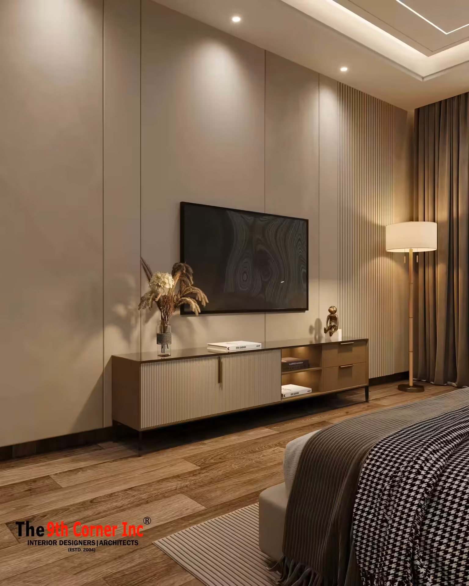 Luxurious master bedroom interior at Mr Anand Kumar residence in Noida by Ninth Corner