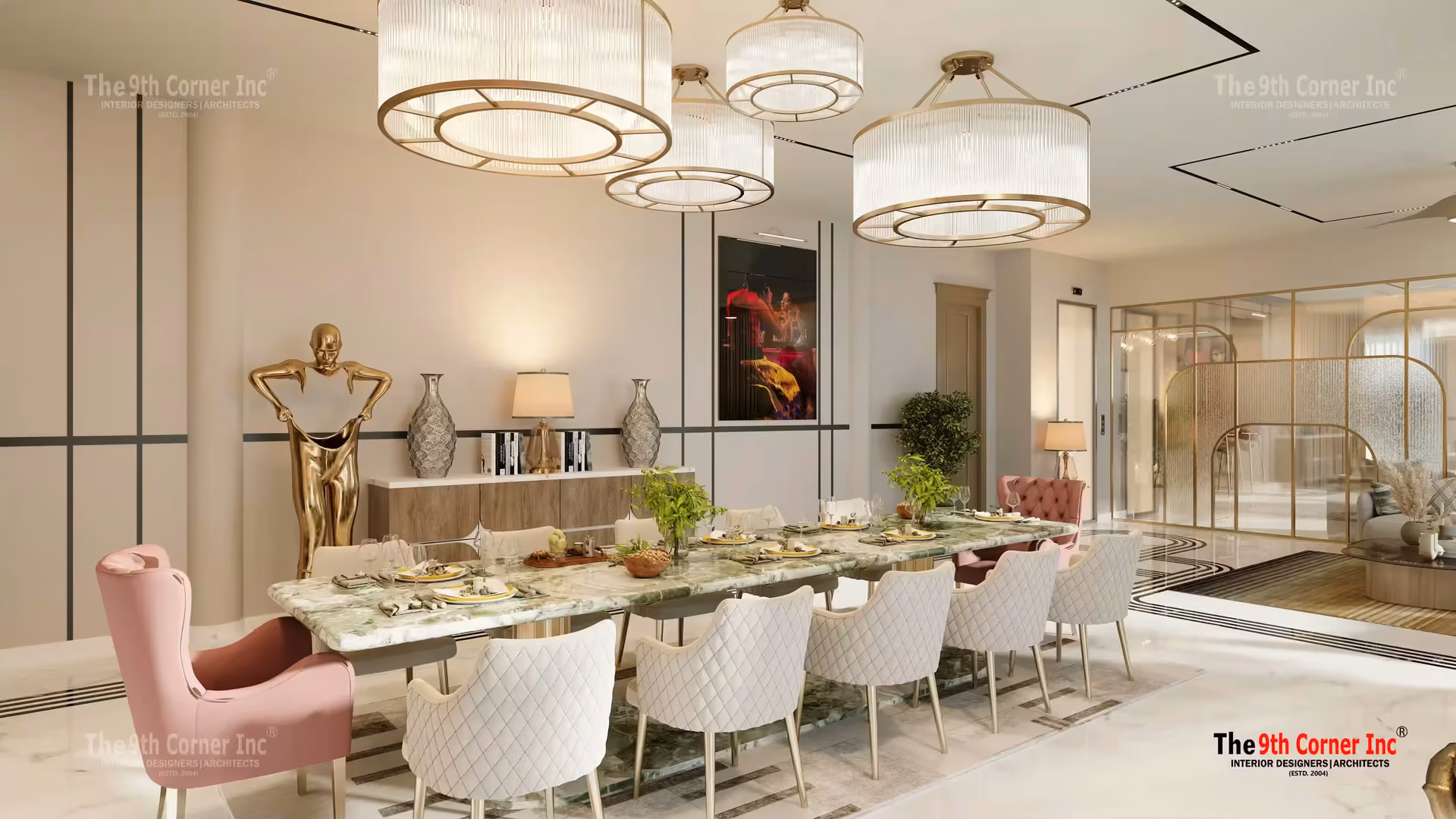 Luxurious master bedroom interior at Mr Arun residence in Ashok Vihar by Ninth Corner