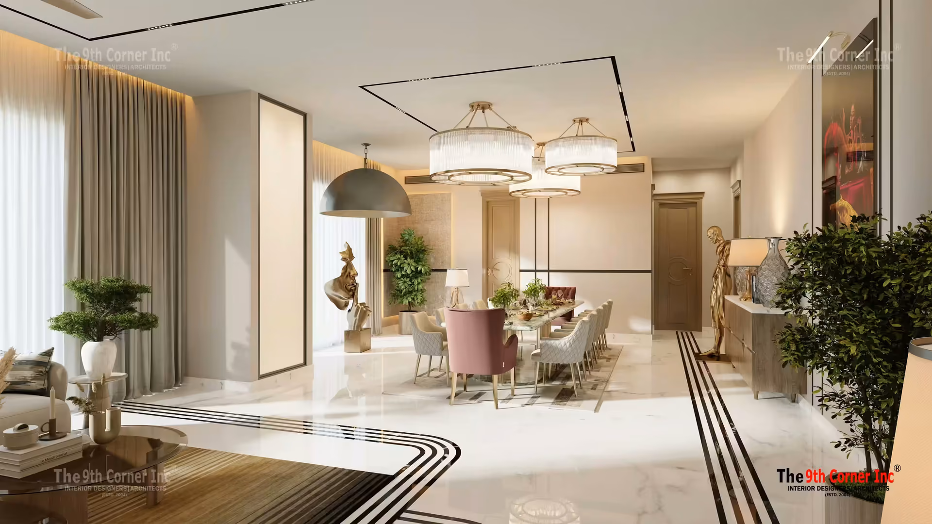 Stylish dining area interior at Mr Arun residence in Ashok Vihar by Ninth Corner