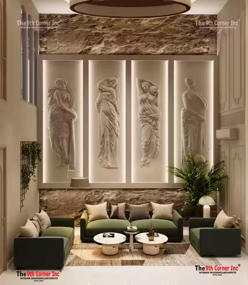 Refined wall panelling detail at Mr Arun residence in Ashok Vihar by Ninth Corner