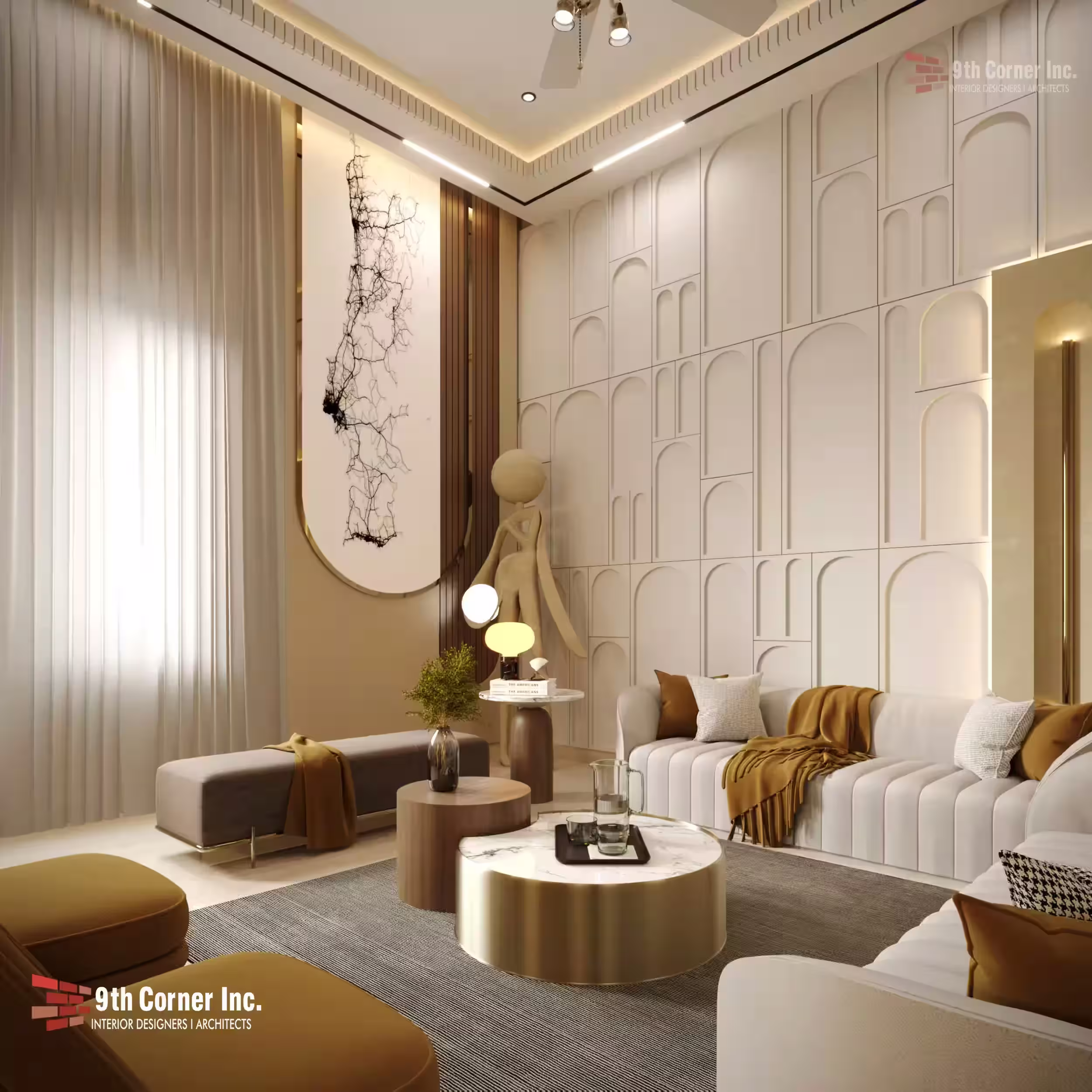 Refined wall panelling detail at Mr Raj Gupta residence in Gujranwala Town by Ninth Corner