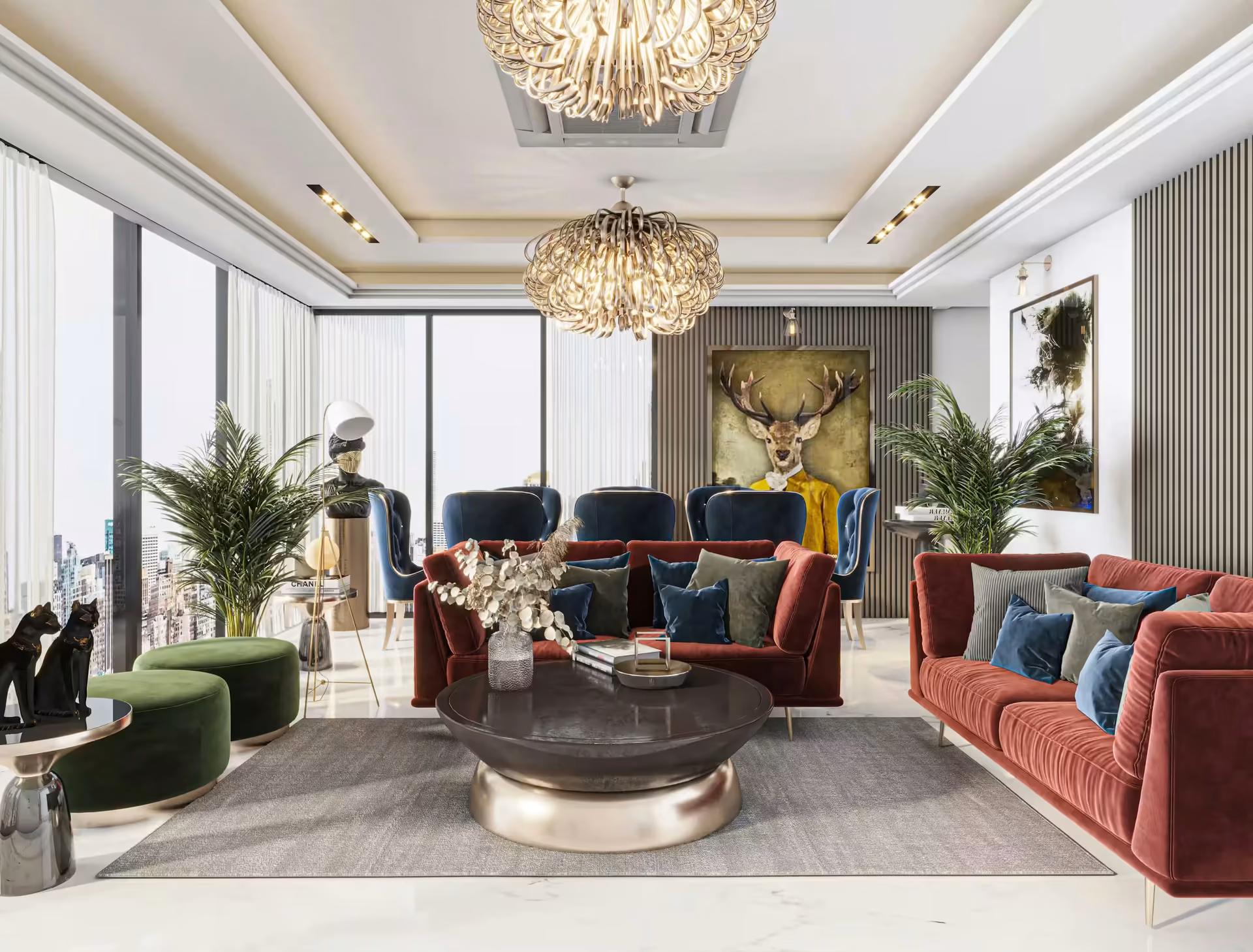 Refined wall panelling detail at Mr Rana residence in Noida by Ninth Corner