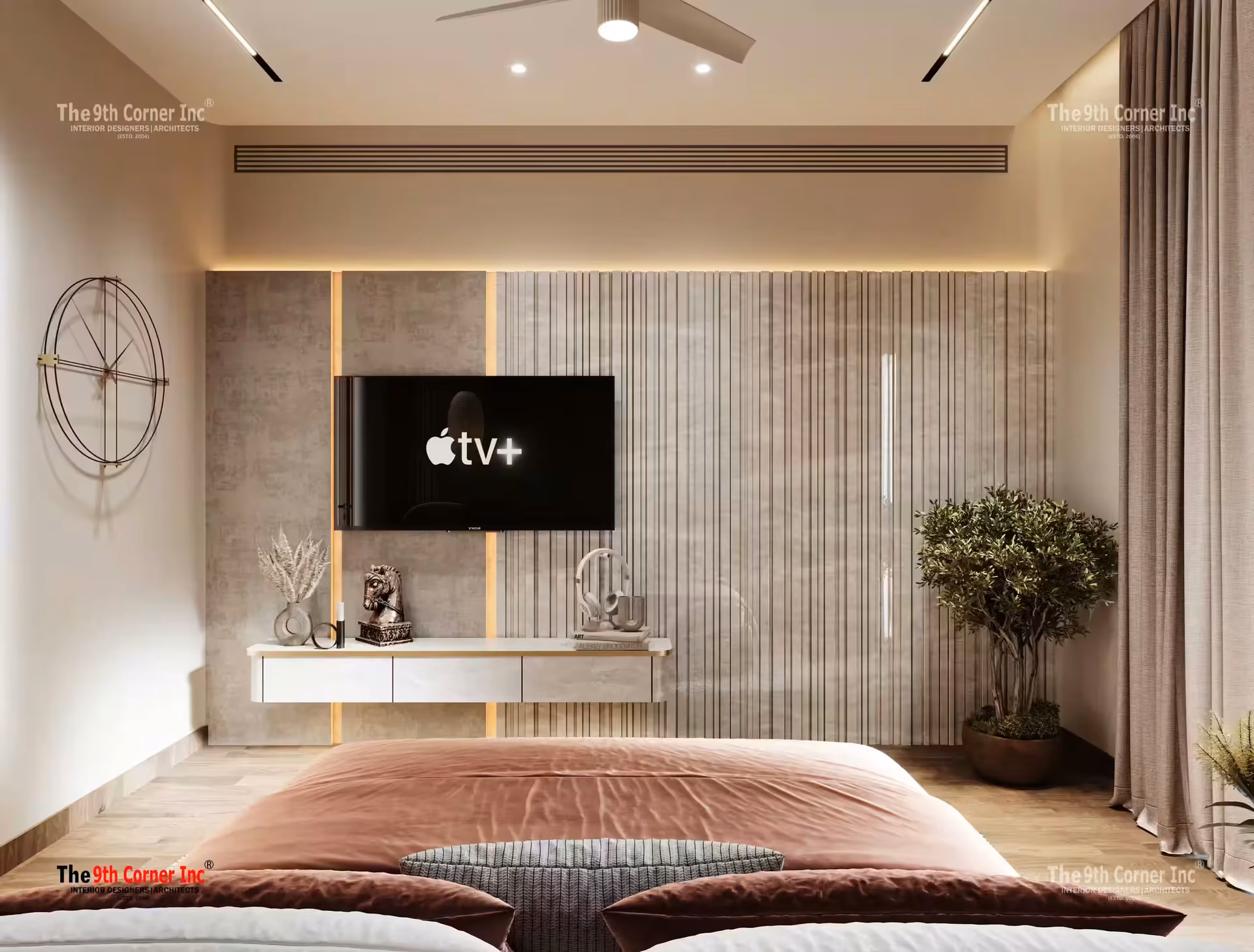 Luxurious master bedroom interior at Mr Rao residence in Green Park by Ninth Corner