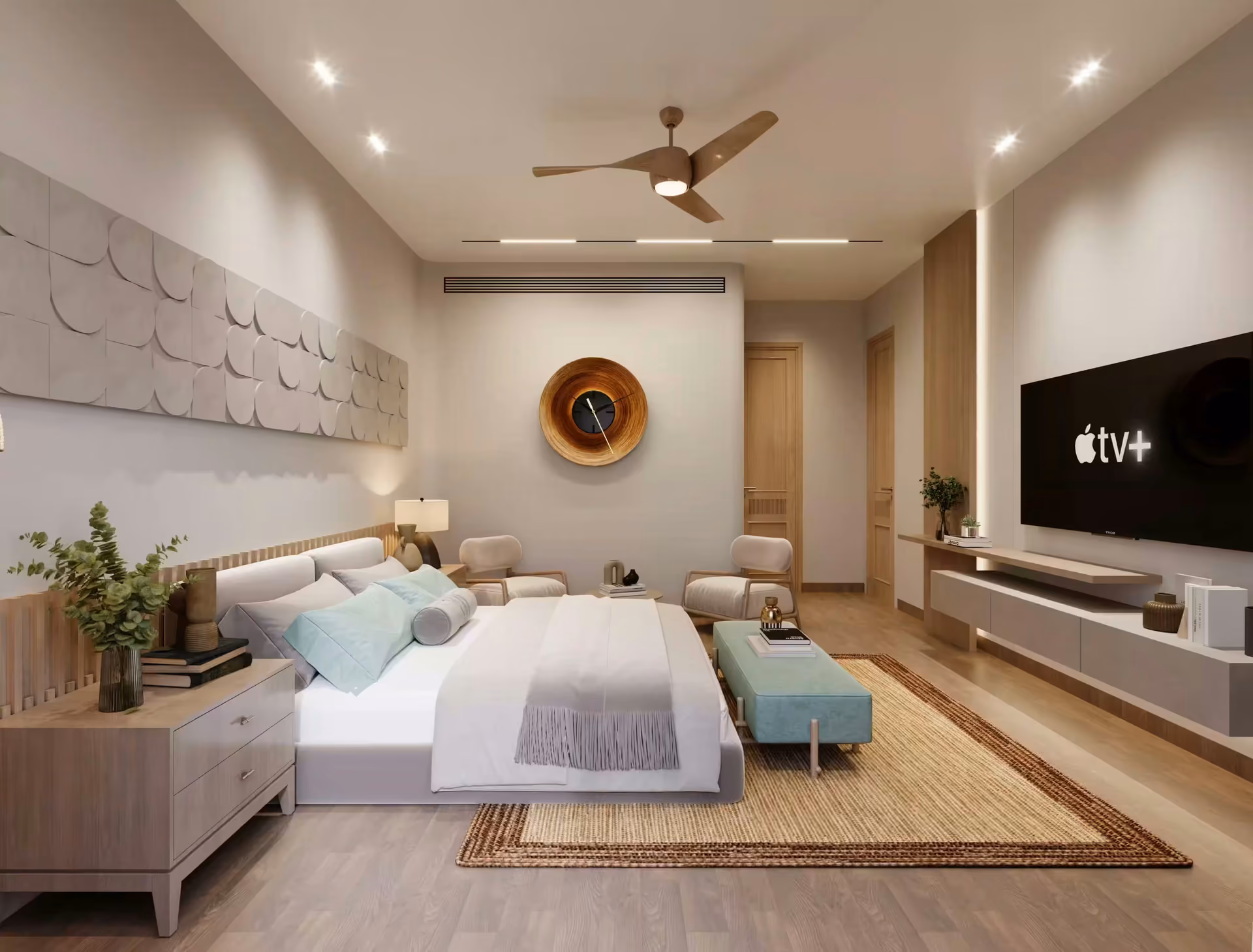 Warm guest bedroom interior at Mr Rao residence in Green Park by Ninth Corner