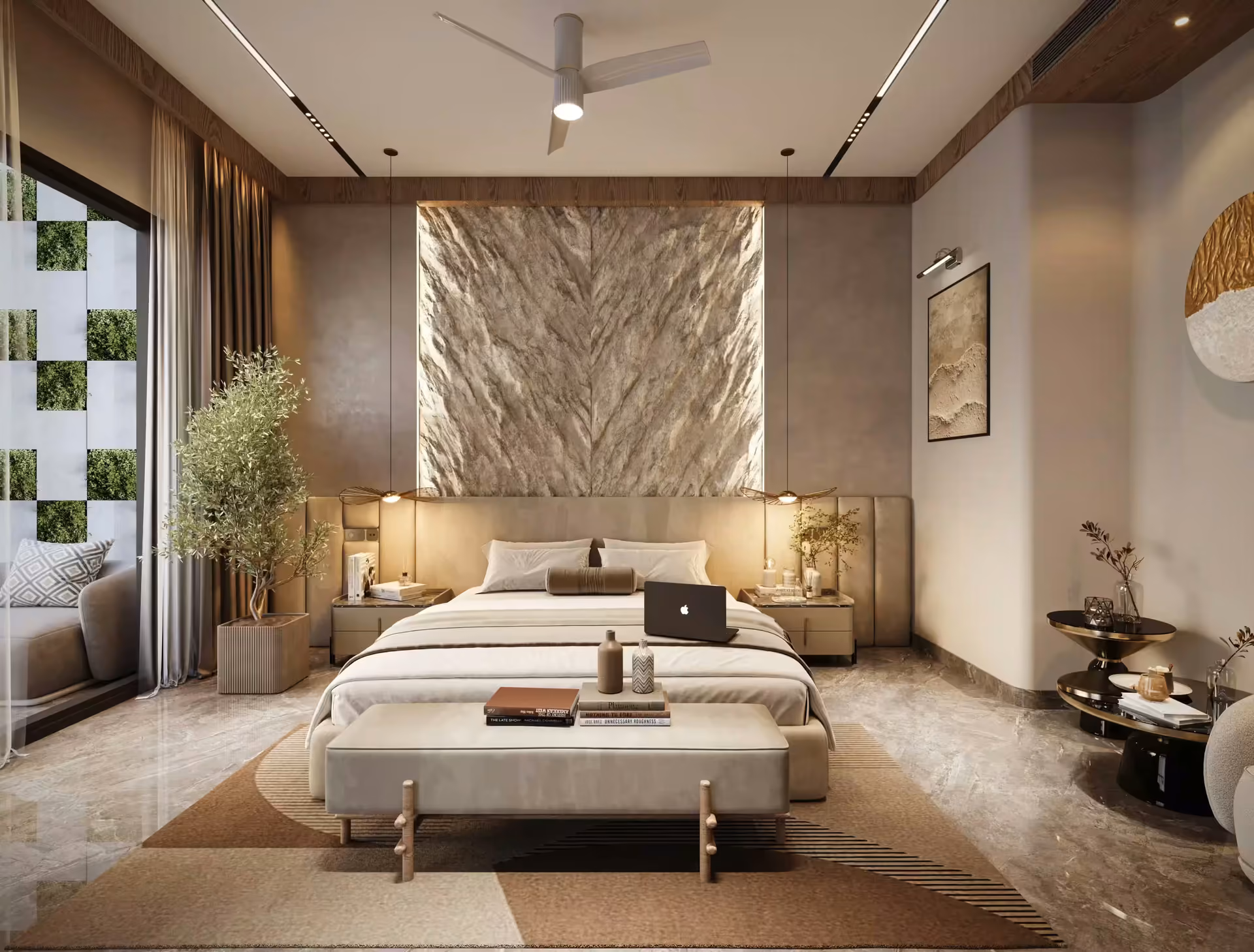 Designer false ceiling and lighting at Mr Rao residence in Green Park by Ninth Corner