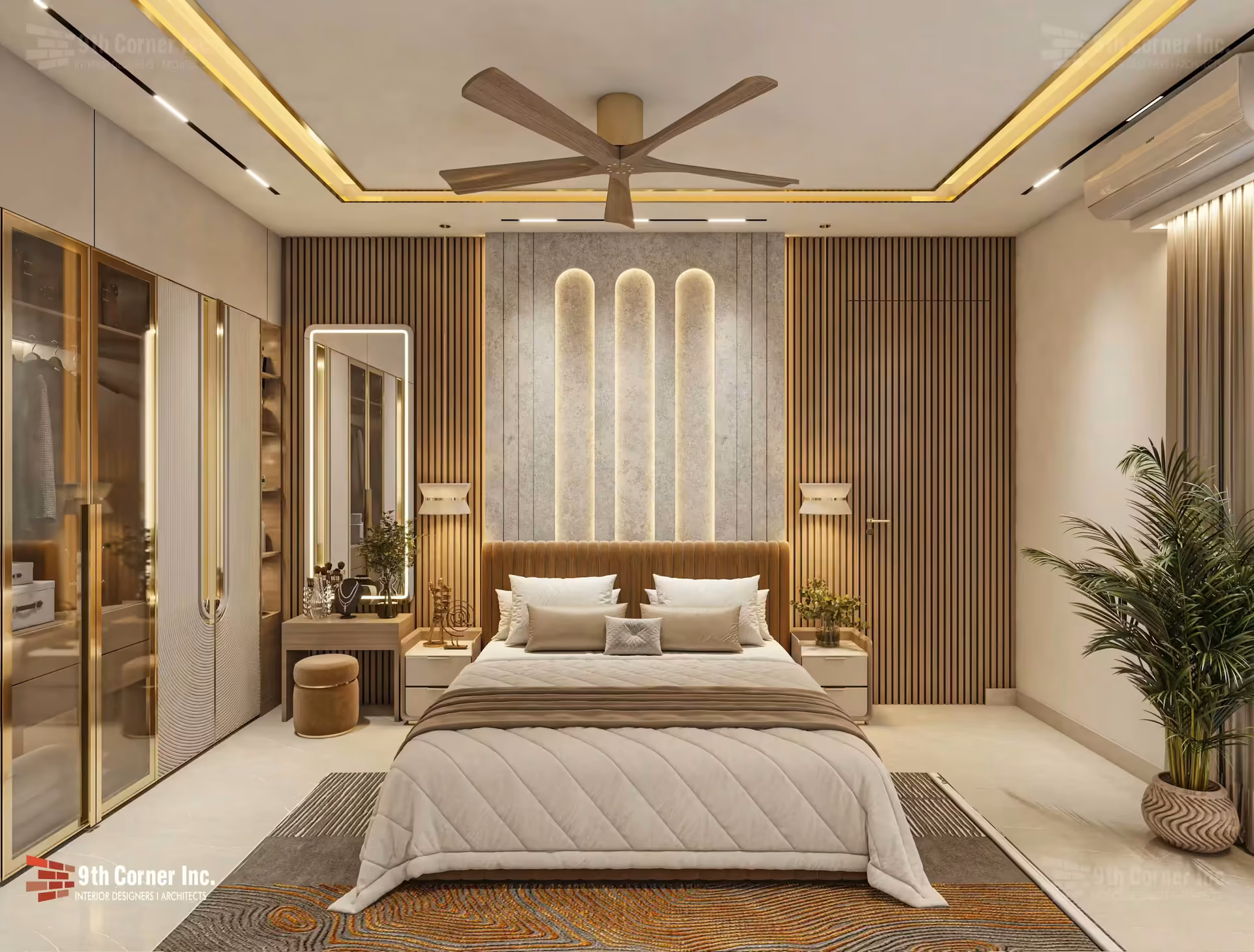 Luxurious master bedroom interior at Mr Umesh Jain residence in Bhiwani by Ninth Corner