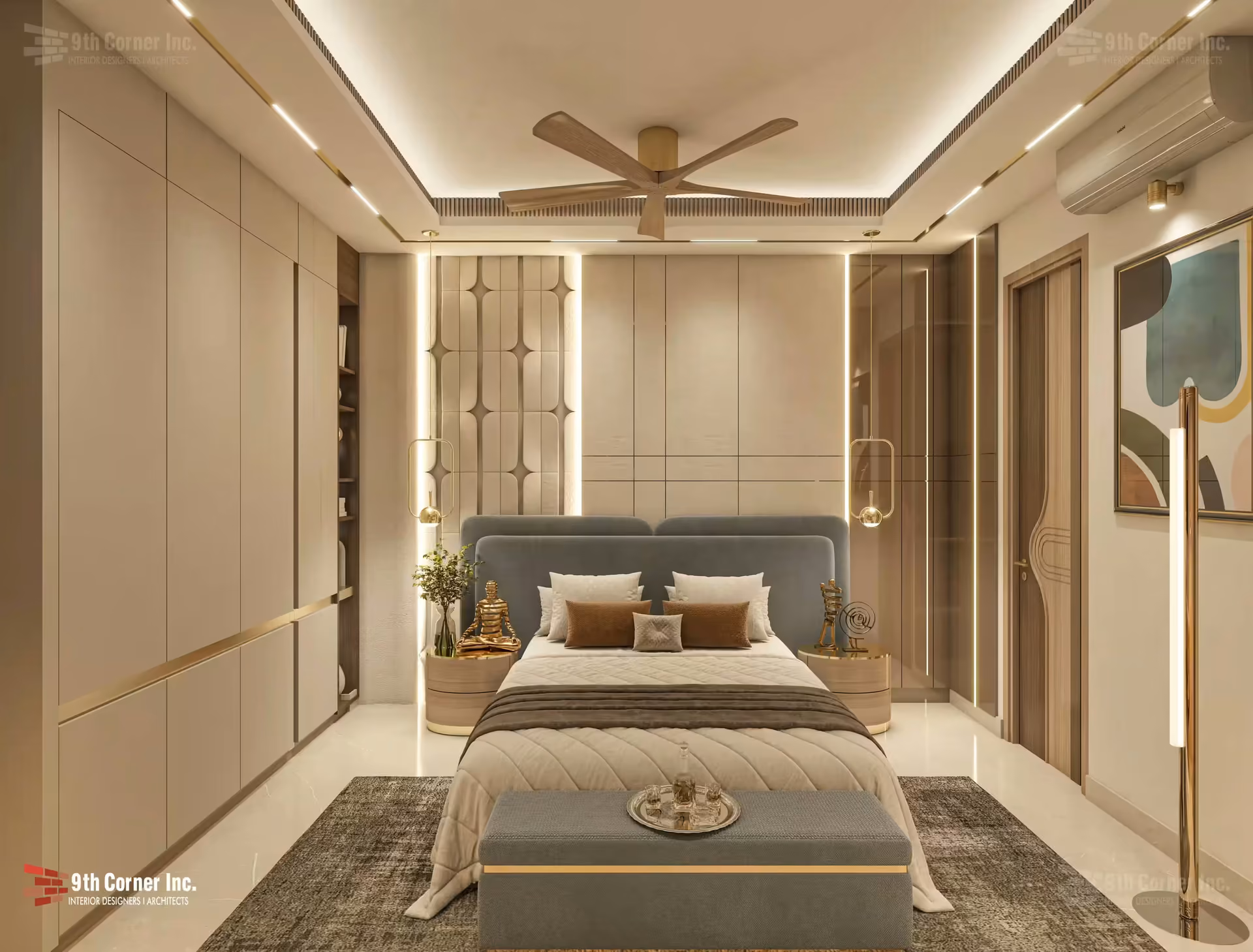Contemporary drawing room design at Mr Umesh Jain residence in Bhiwani by Ninth Corner