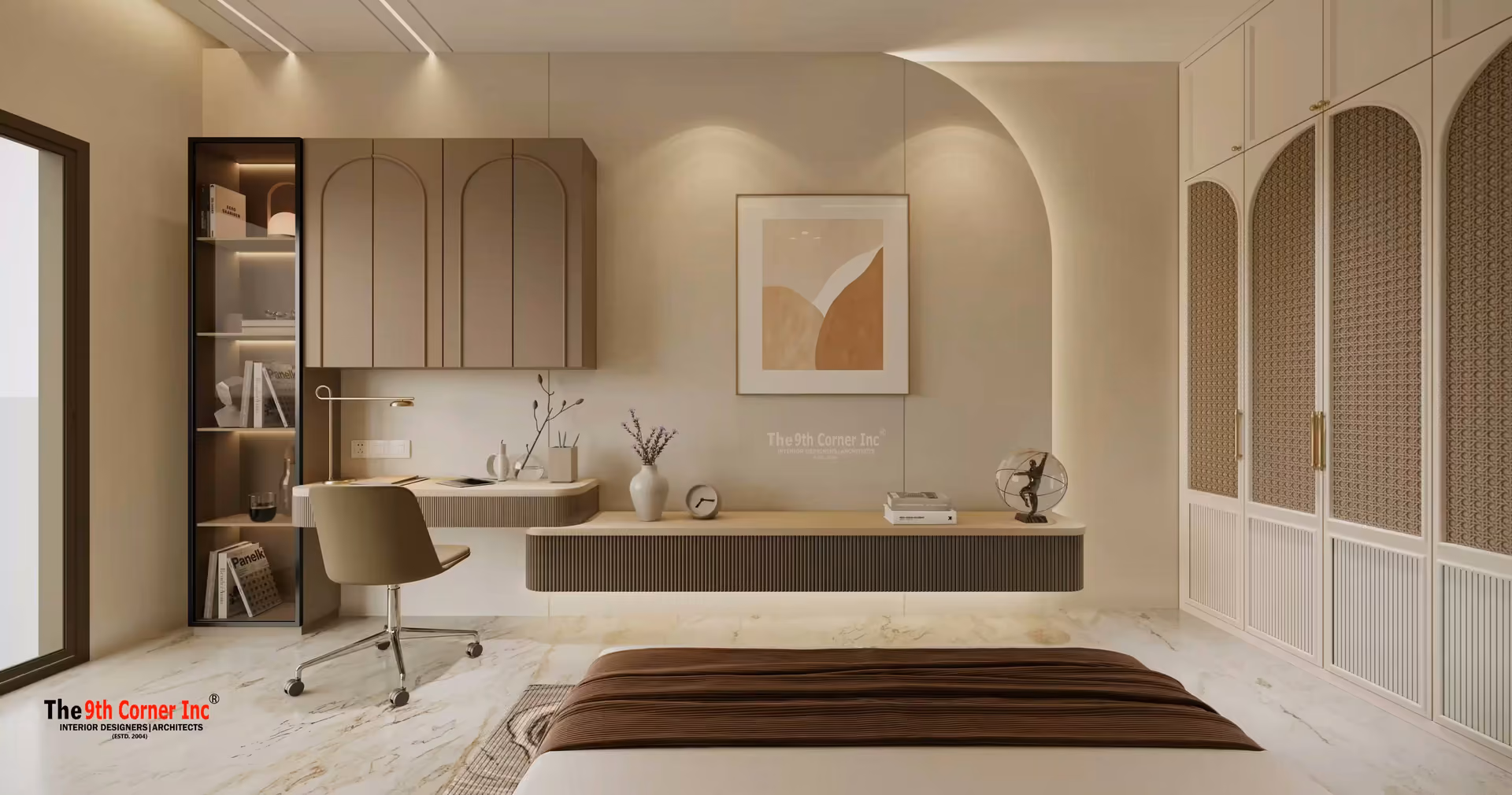 Luxurious master bedroom interior at Mr Vijay Singh residence in Sonipat by Ninth Corner