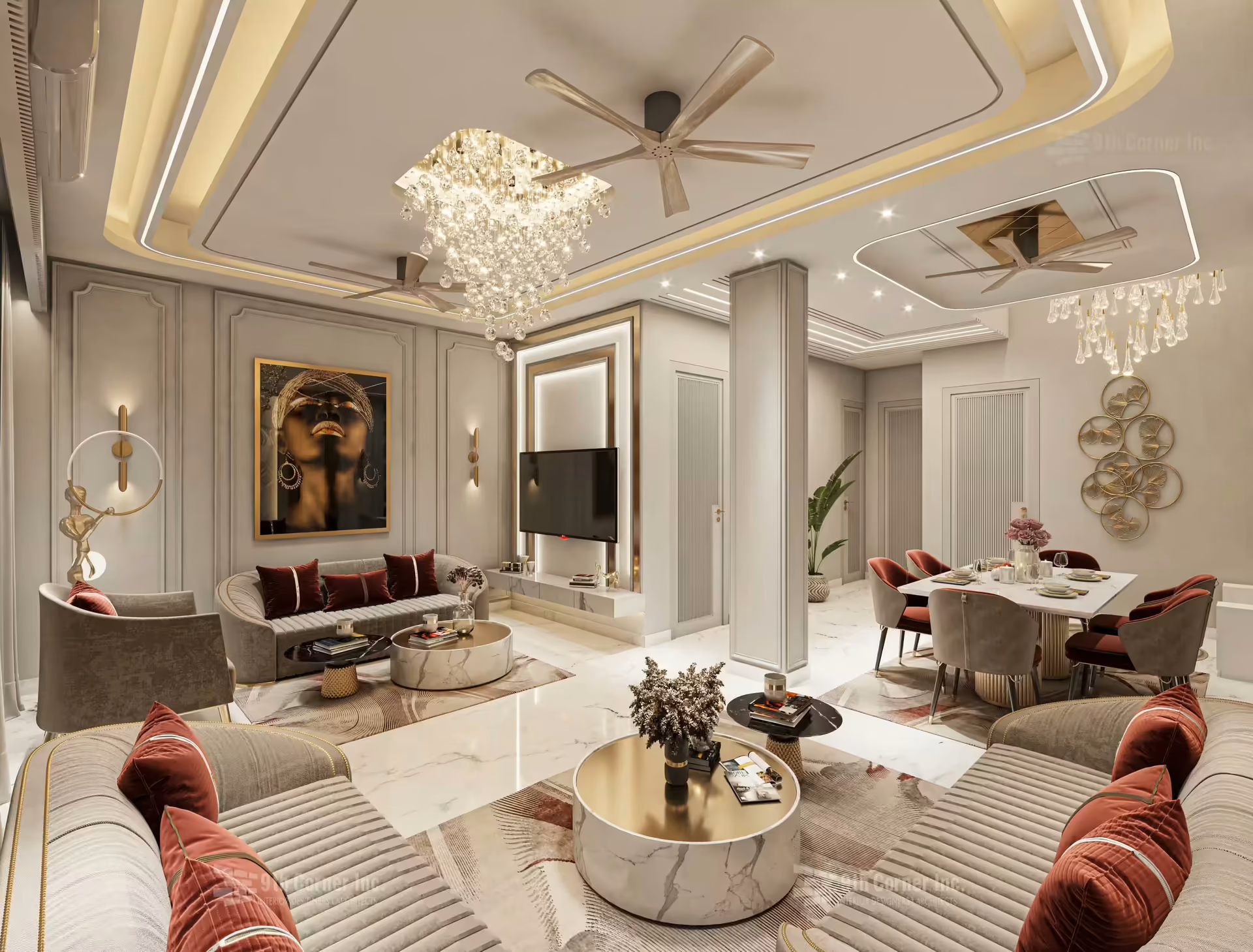 Luxurious master bedroom interior at Mr Virend Singh residence in Gurgaon by Ninth Corner