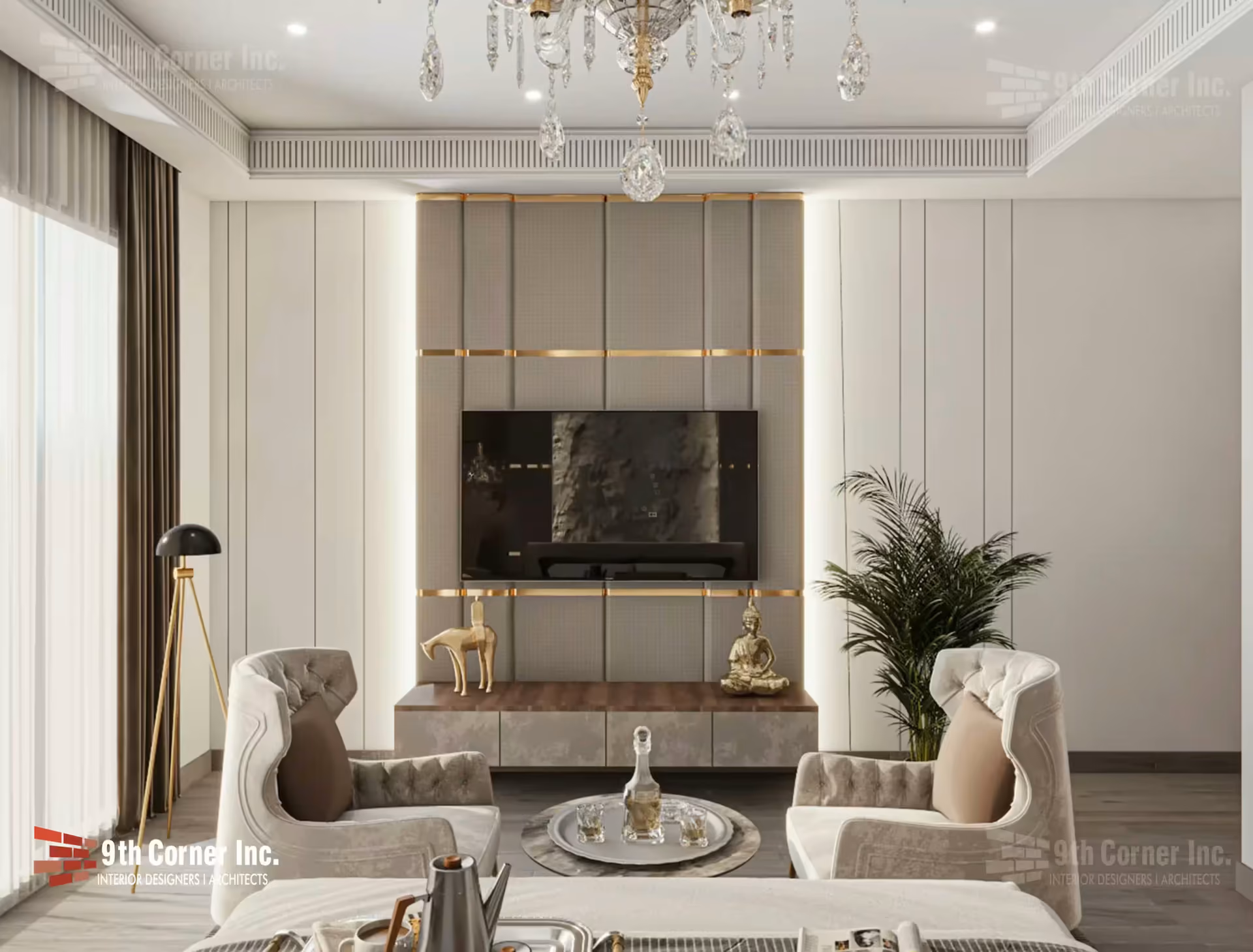 Stylish dining area interior at Mr Virend Singh residence in Gurgaon by Ninth Corner