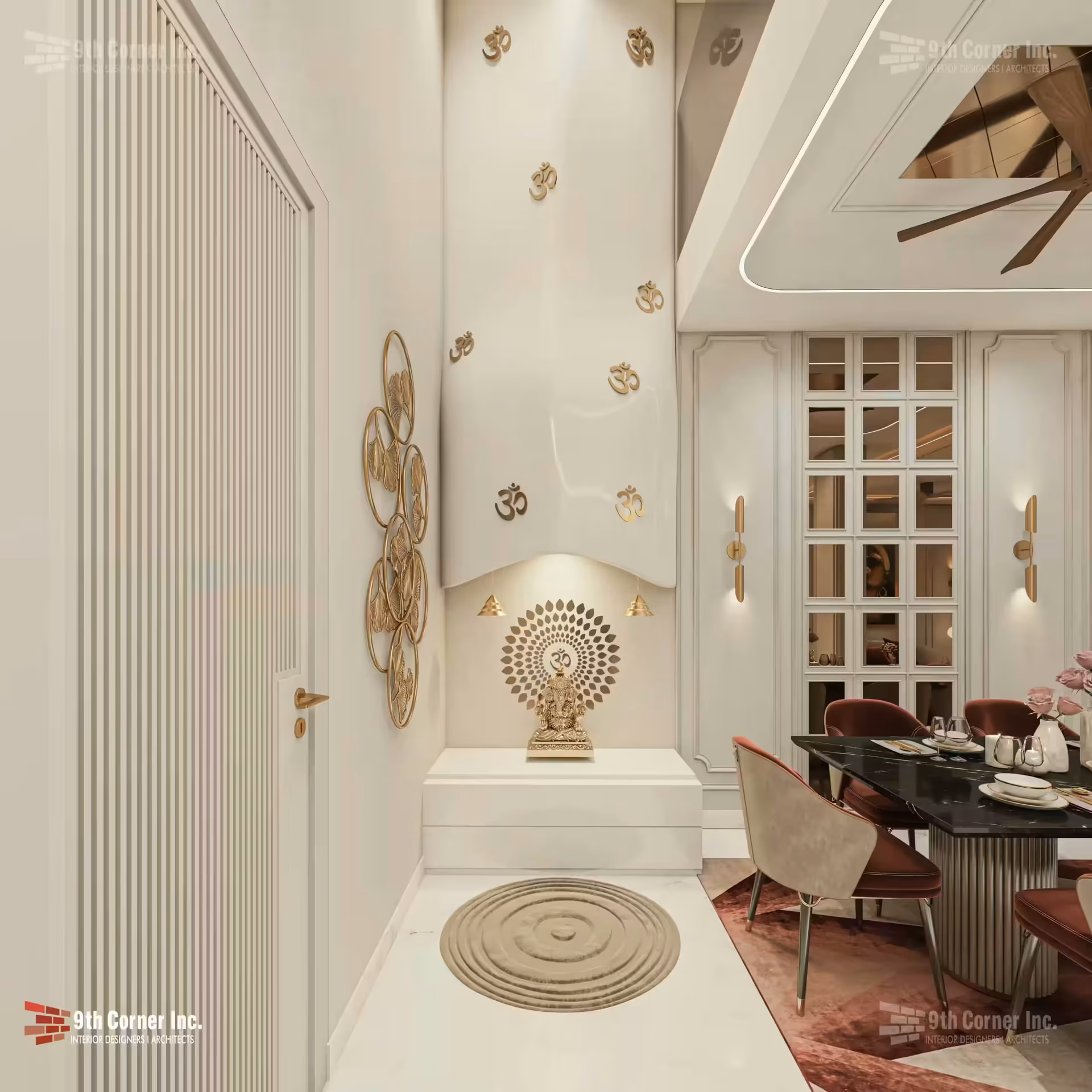 Contemporary drawing room design at Mr Virend Singh residence in Gurgaon by Ninth Corner